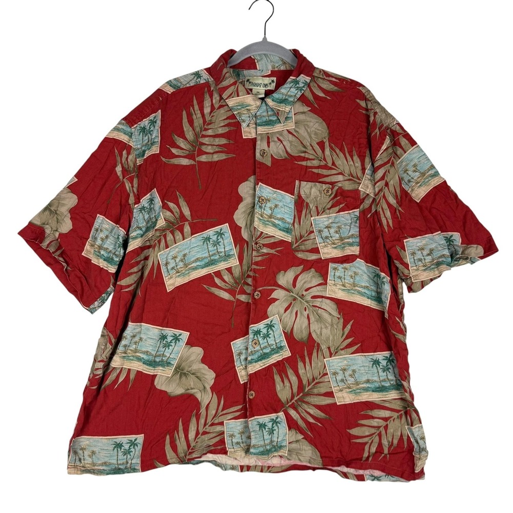 Paradise Coves Shirt Mens 2XL Red Silk Hawaiian Short Sleeve Relaxed Fit Beach